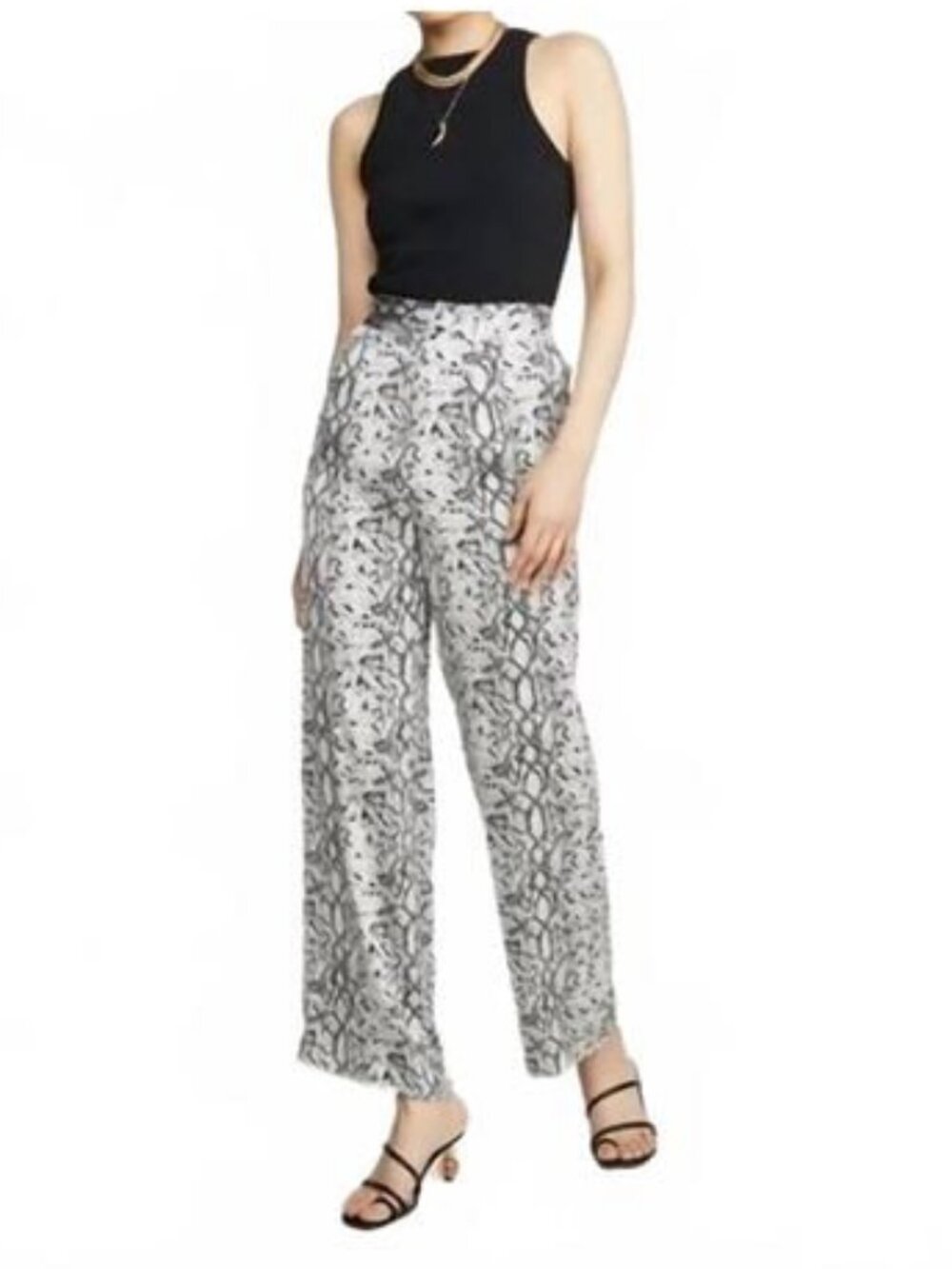 GOOD AMERICAN Purely Python Satin Wide-Leg Pant White/Black/Grey XL NWT